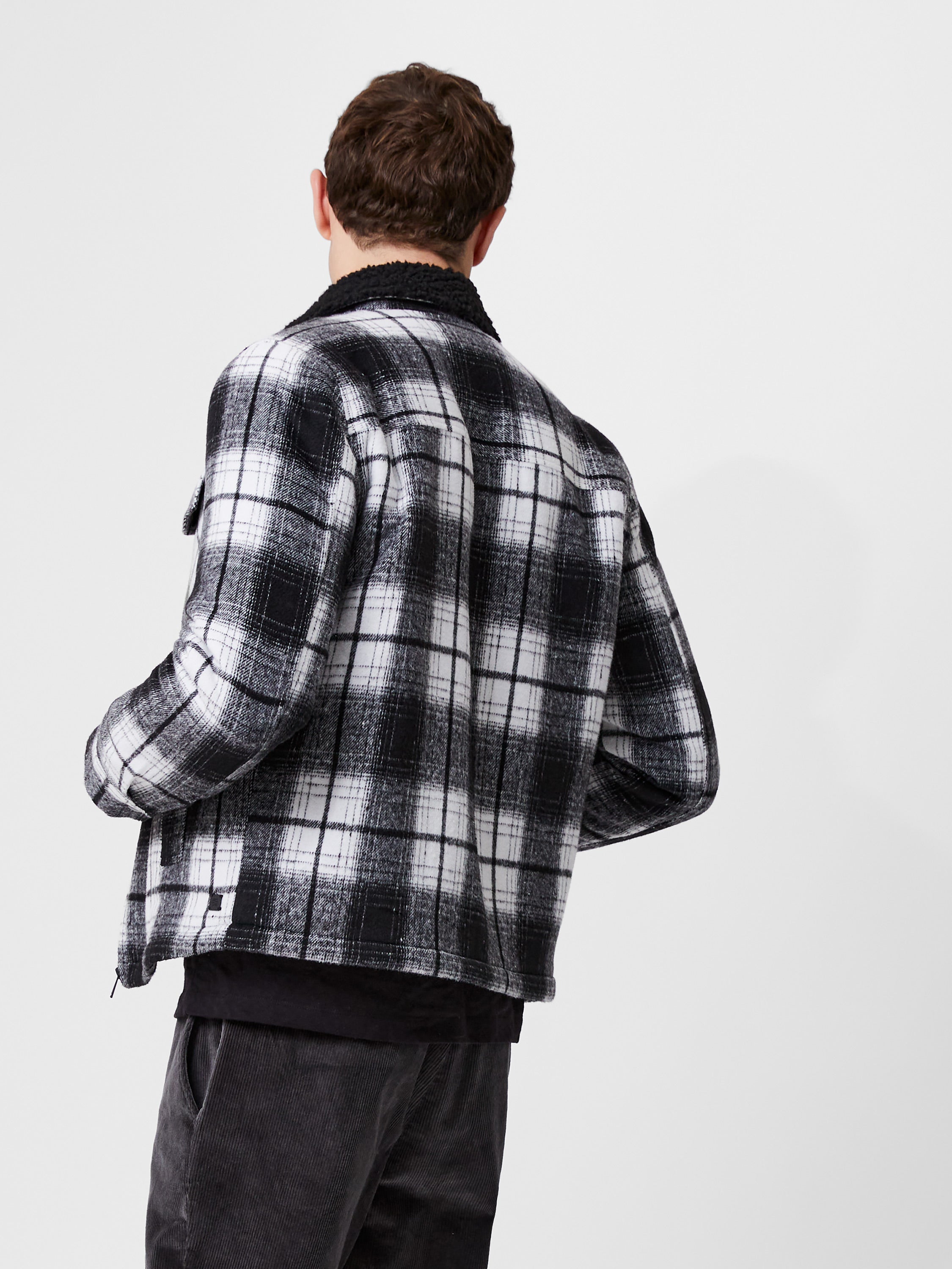 Chaqueta Moderna con Cuello Borg y Estampado Cuadrillé