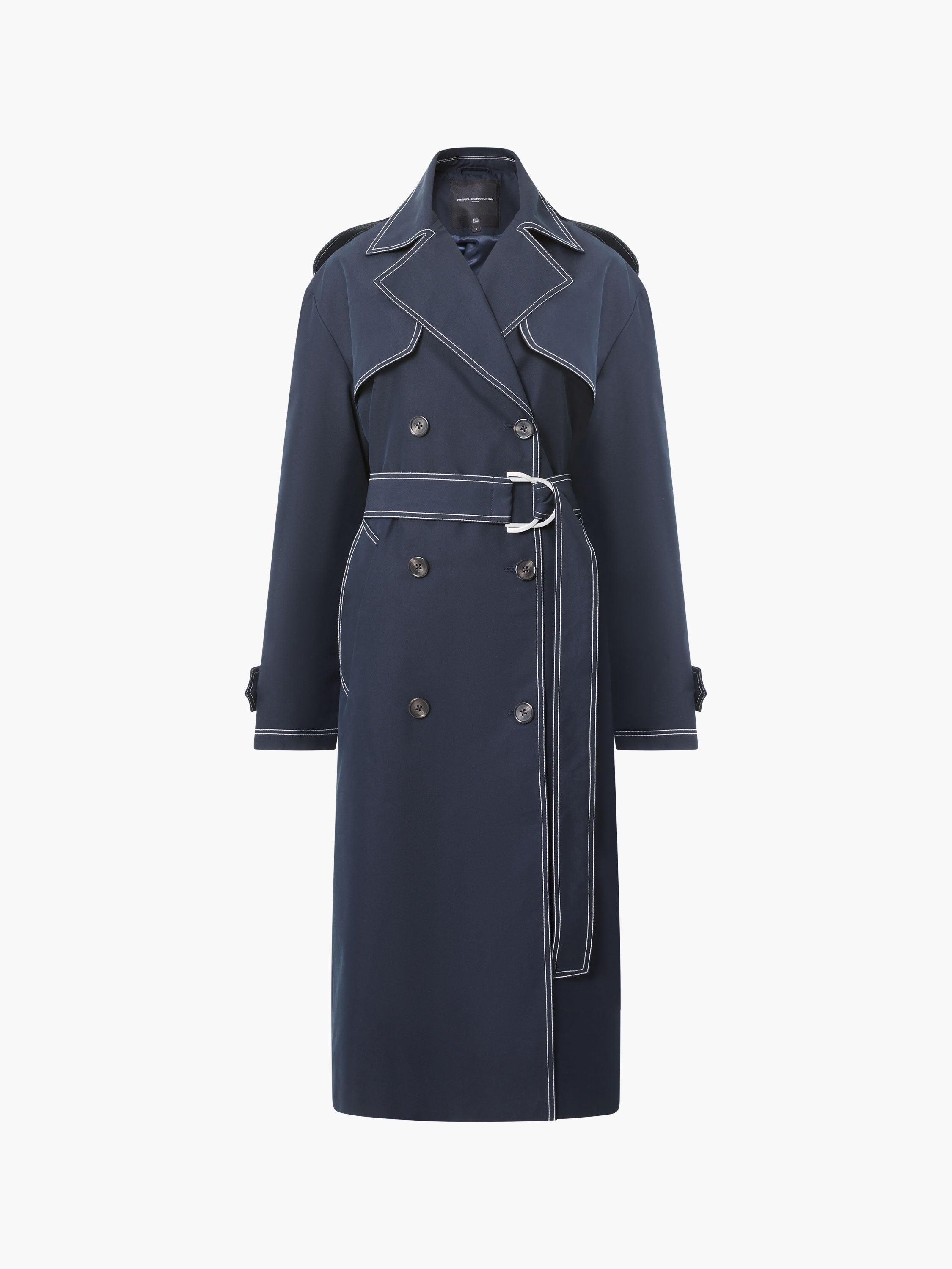 Afton Gabardina Elegante con Cinturón Ajustable y Costuras en Contraste