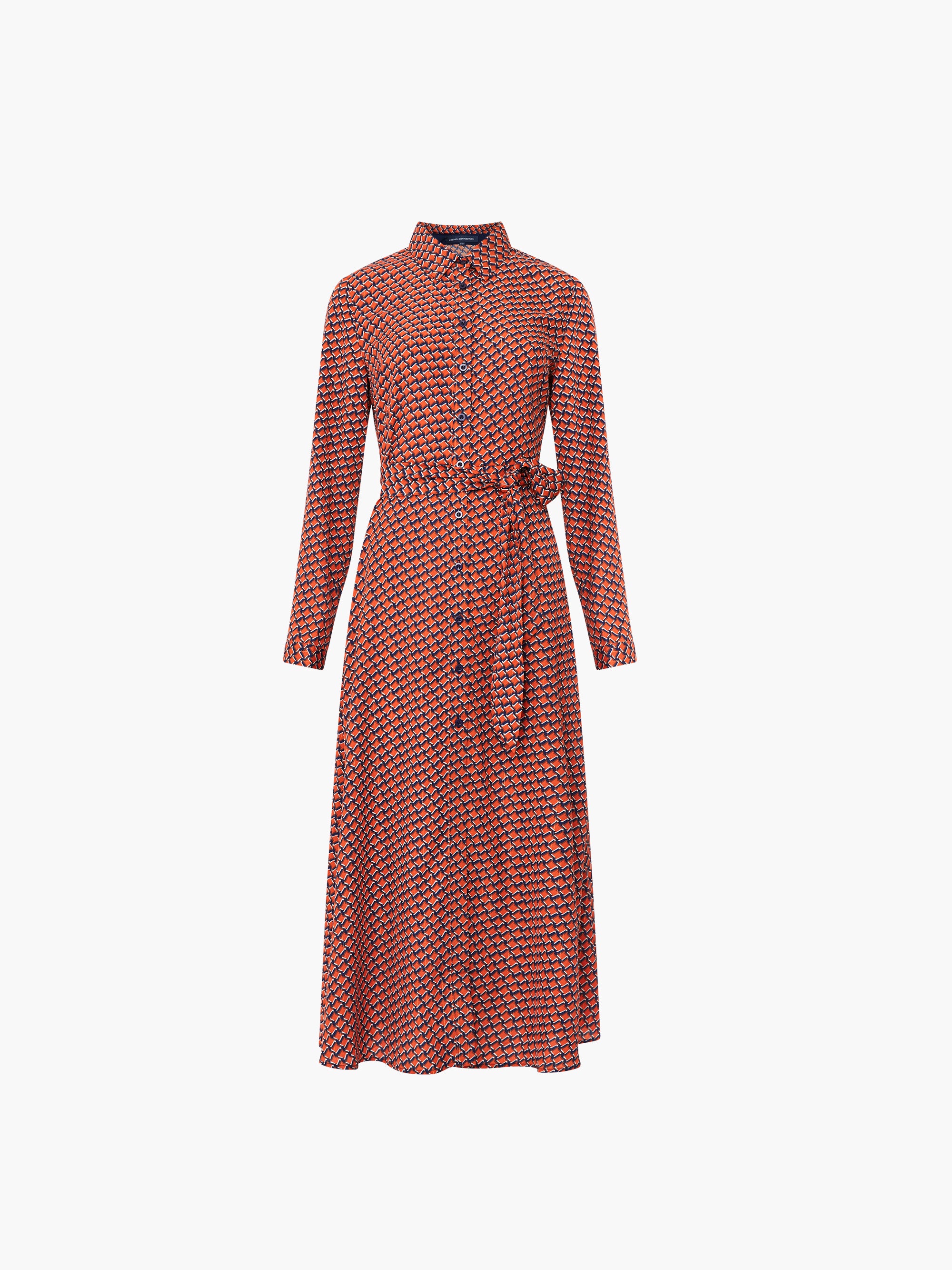 Vestido Camisero Midi con Cinturón en Estampado Abstracto