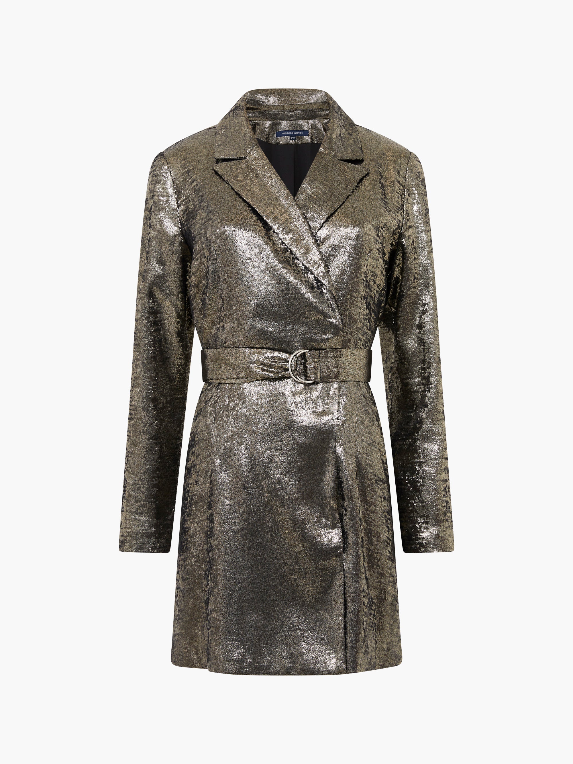 Vestido Corto Alara con Acento Metálico Fundido en Estilo Esmoquin
