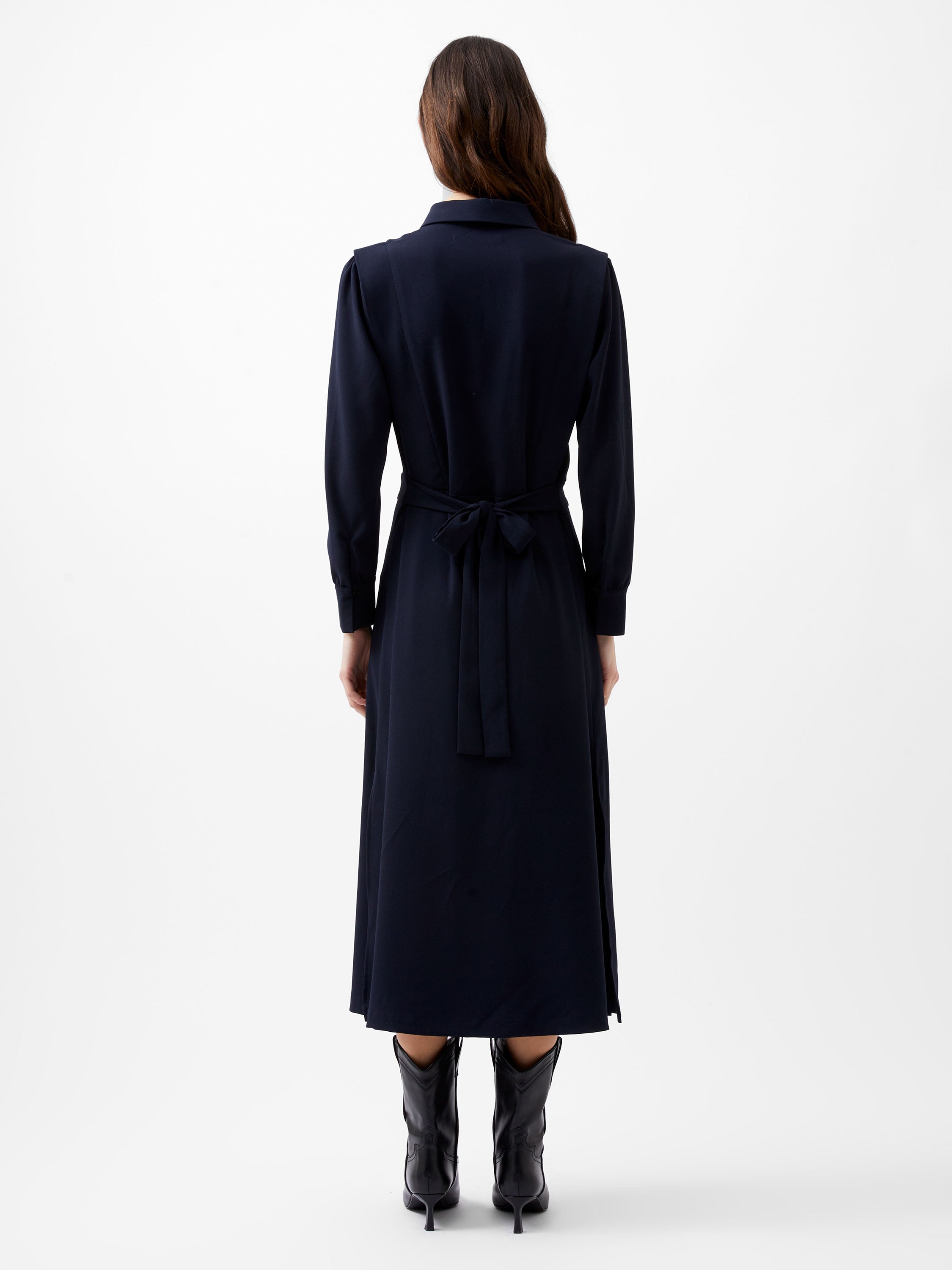 Vestido Largo Brina en Crepe con Detalle de Botones Delanteros