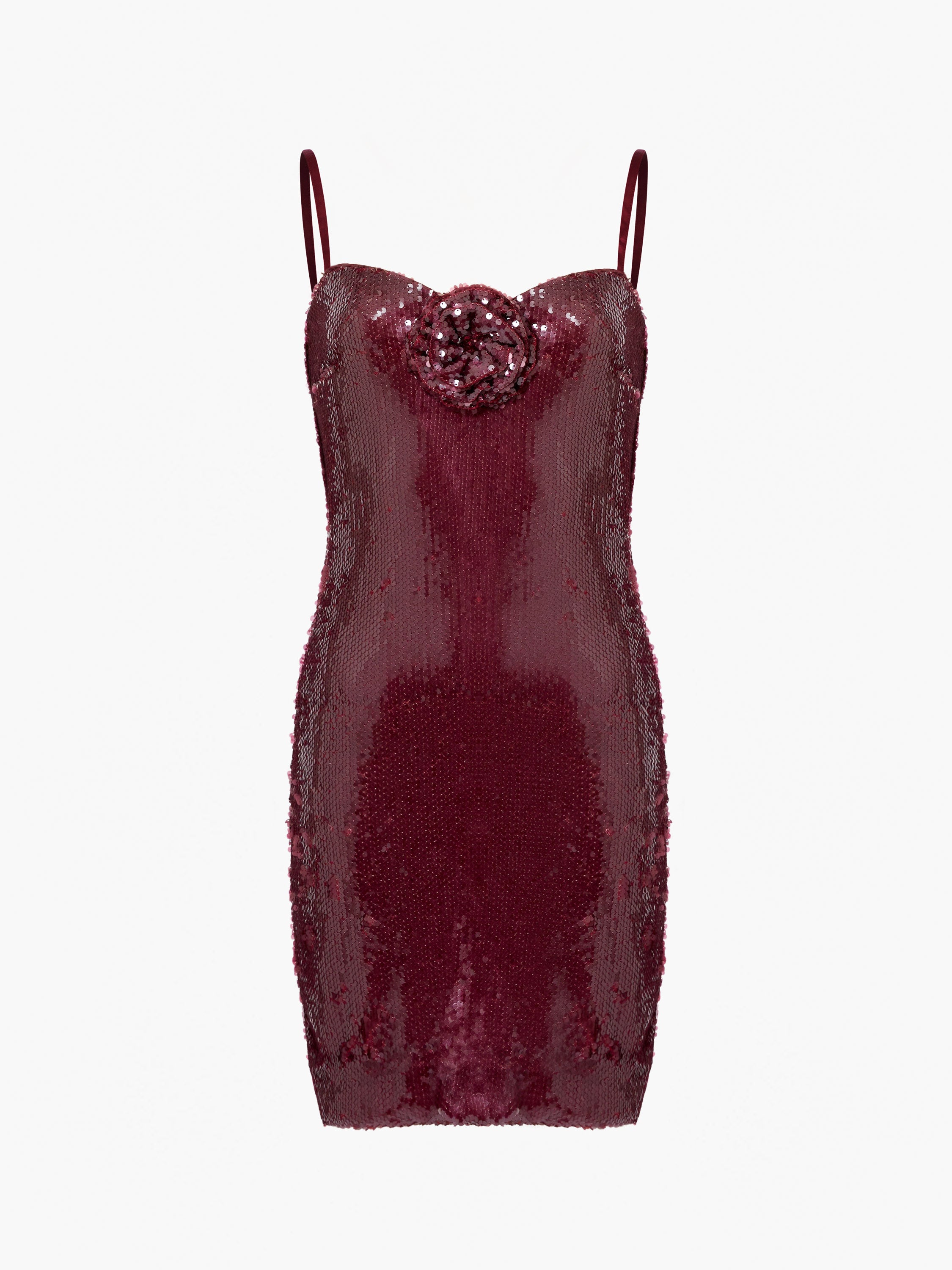 Vestido Corto de Fiesta con Lentejuelas Brillantes - Diseño Elegante con Tirantes Delgados y Detalle Floral en el Pecho