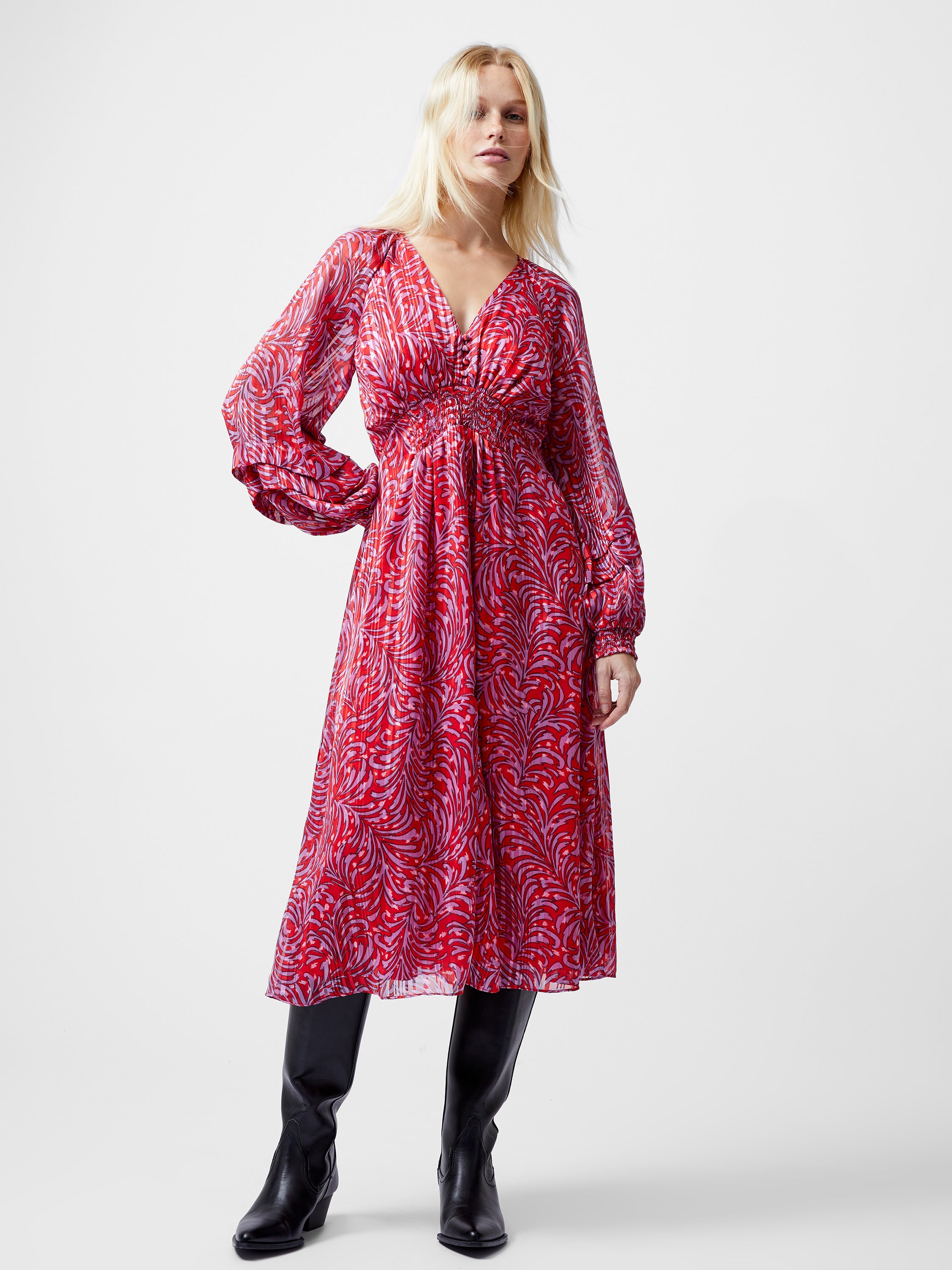 Vestido Midí Estampado Elegante de Manga Larga Amy Callista