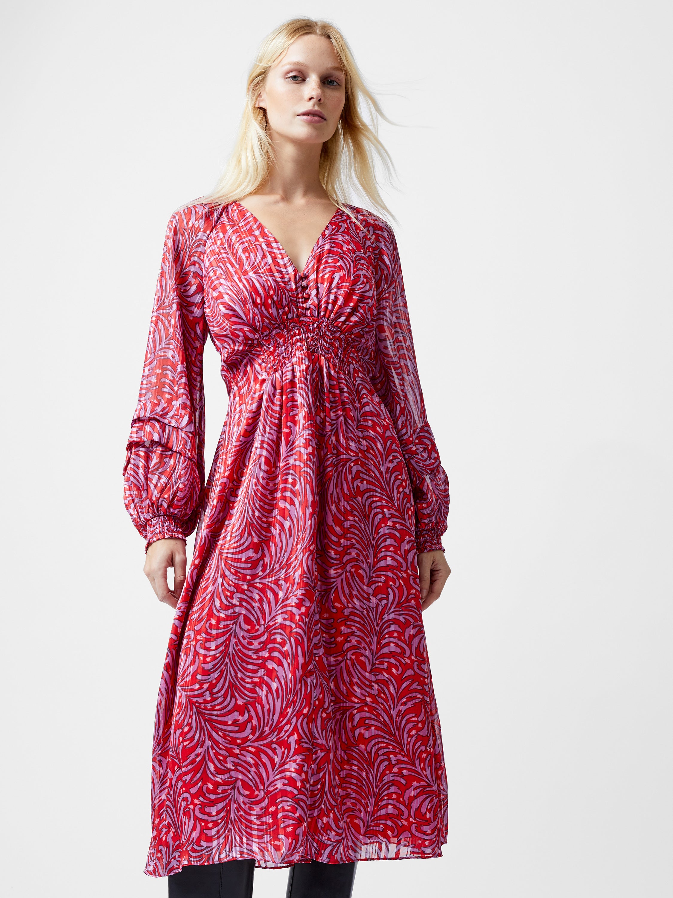 Vestido Midí Estampado Elegante de Manga Larga Amy Callista