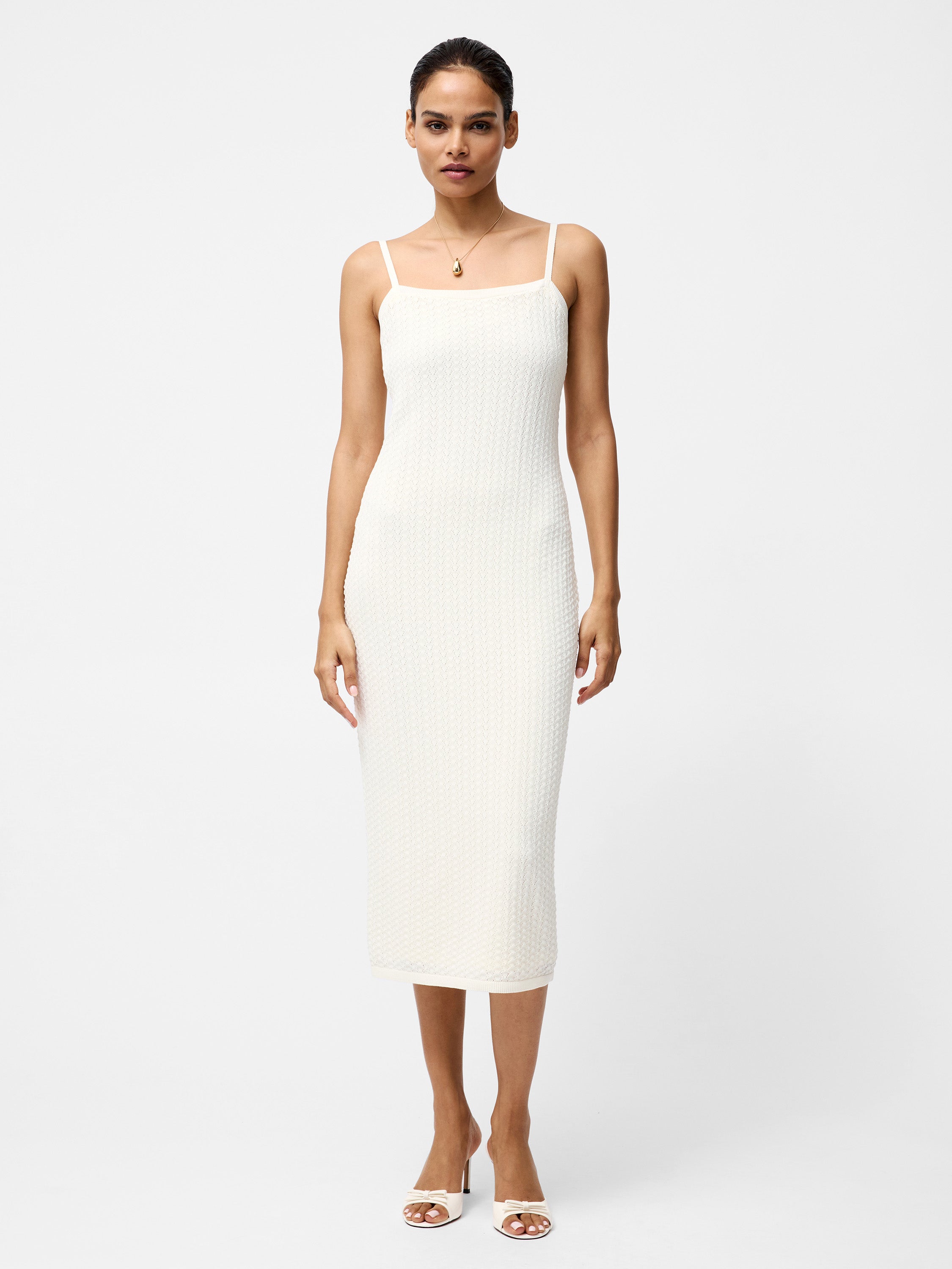 Cotton Blend Pointelle Midi Dress