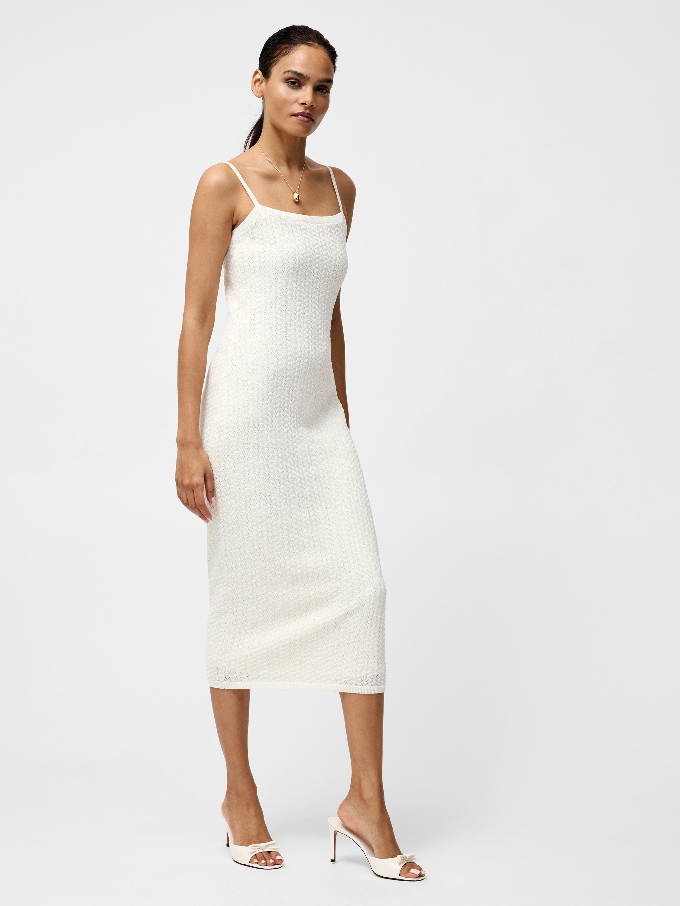 Cotton Blend Pointelle Midi Dress