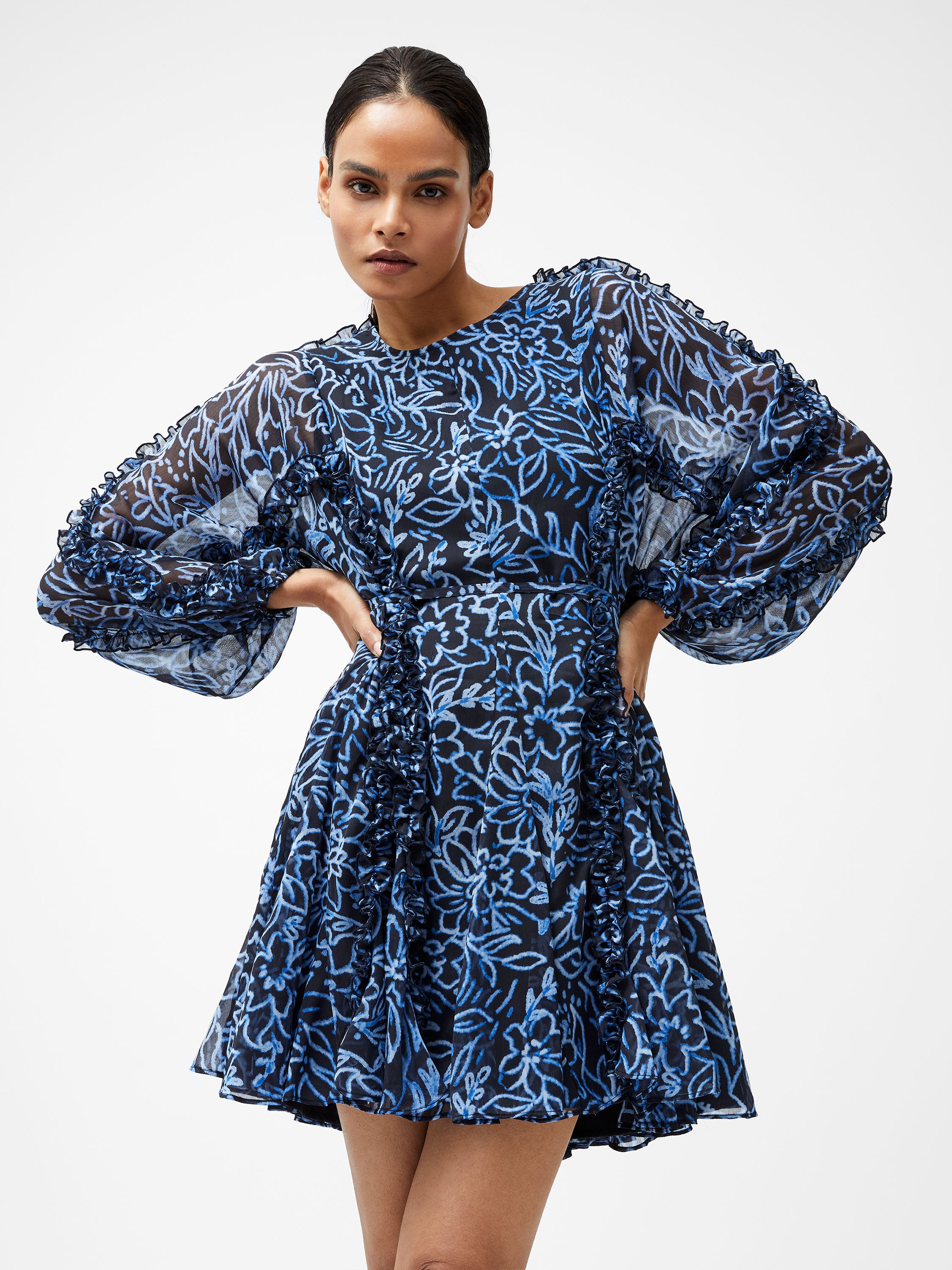 Anna Emina - Vestido Corto de Gasas Transparentes con Detalle Sutil, Elegancia Casual para Verano, Moda Femenina