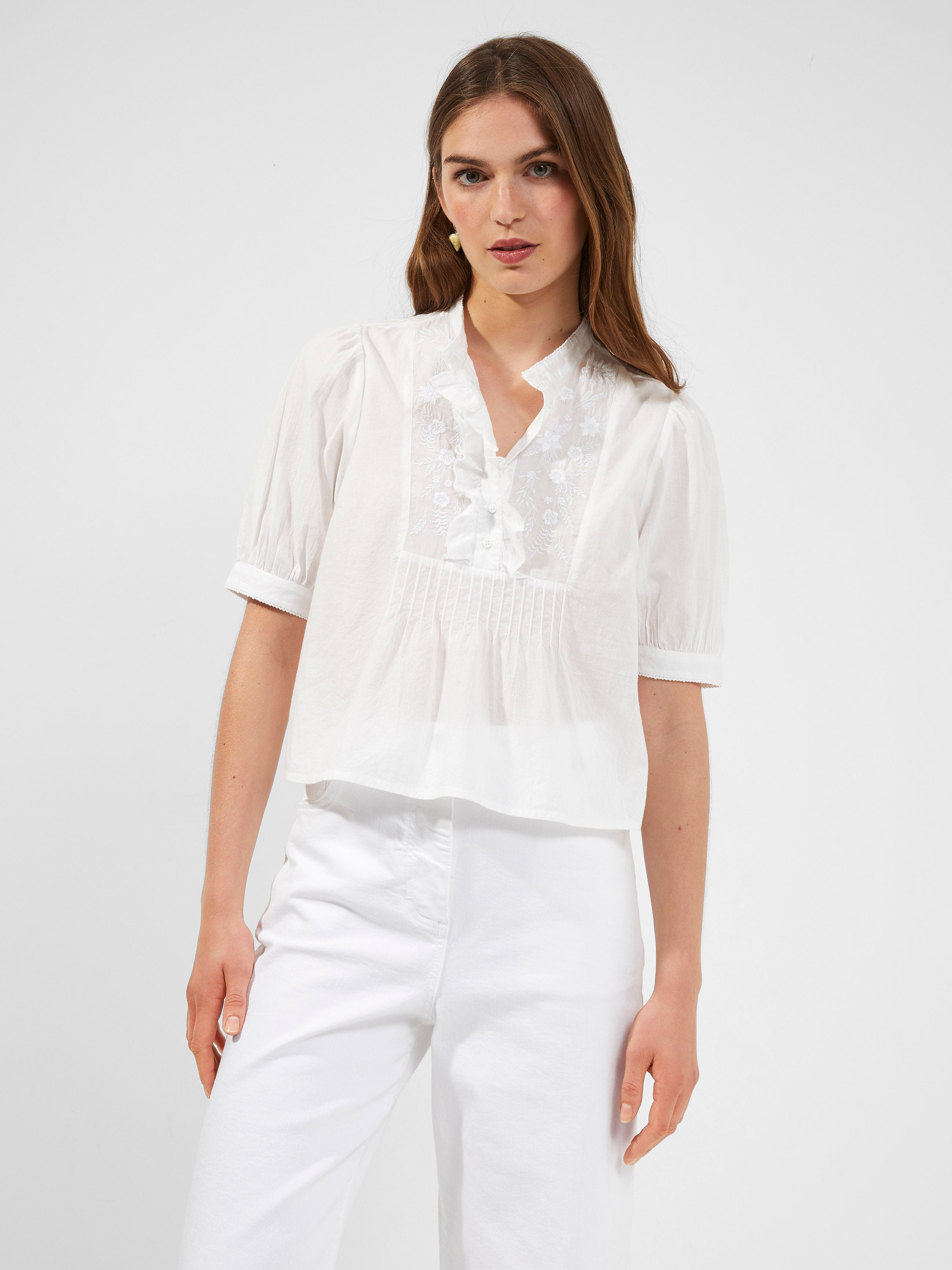 Alowie Blusa Corta en Algodón Orgánico con Detalles Bordados