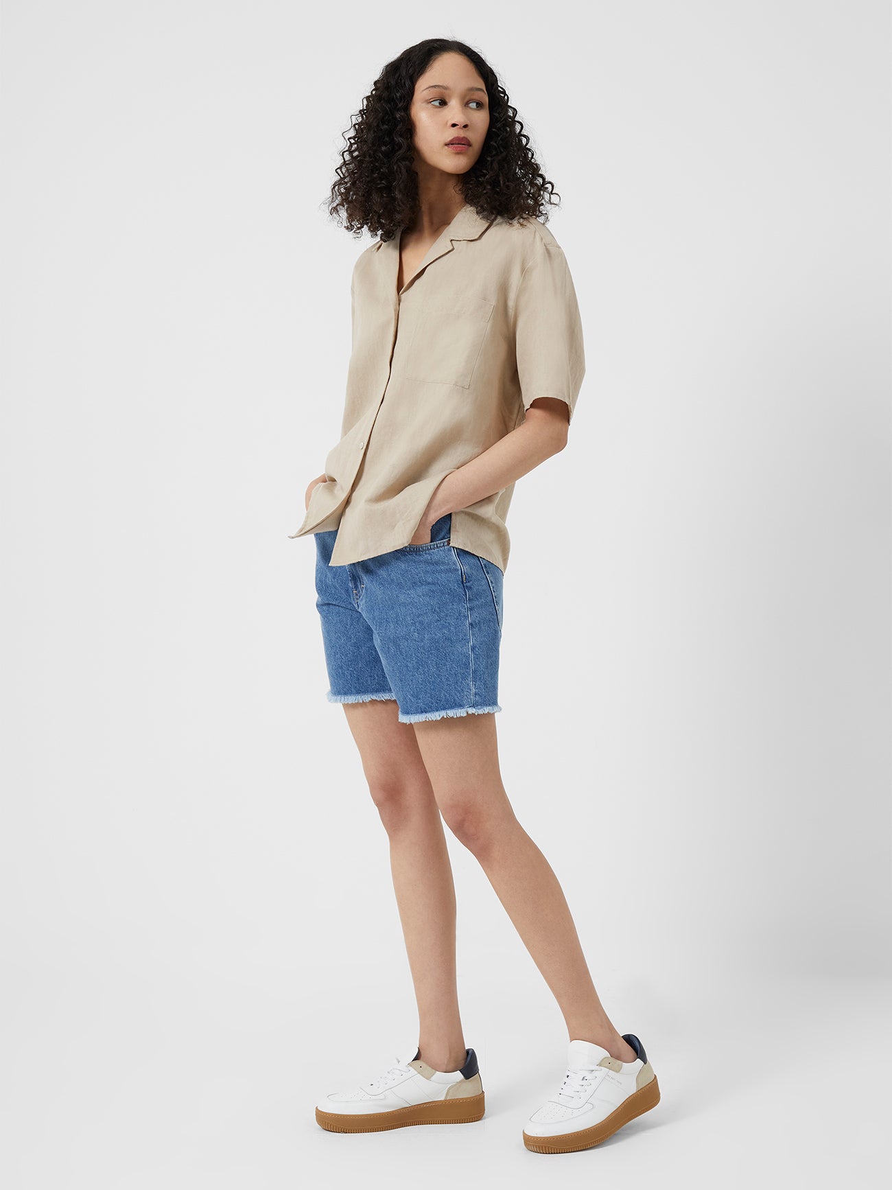 Ahia Camisa Casual de Mezcla Algodón-Lino para Hombre