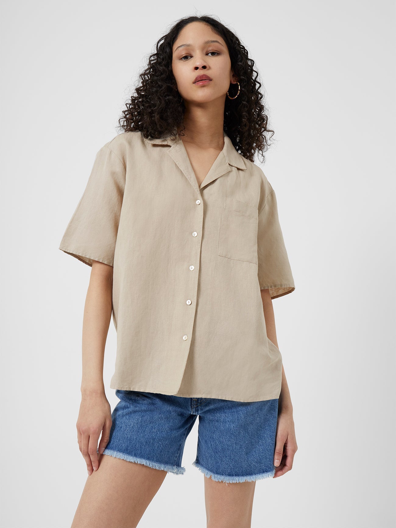 Ahia Camisa Casual de Mezcla Algodón-Lino para Hombre