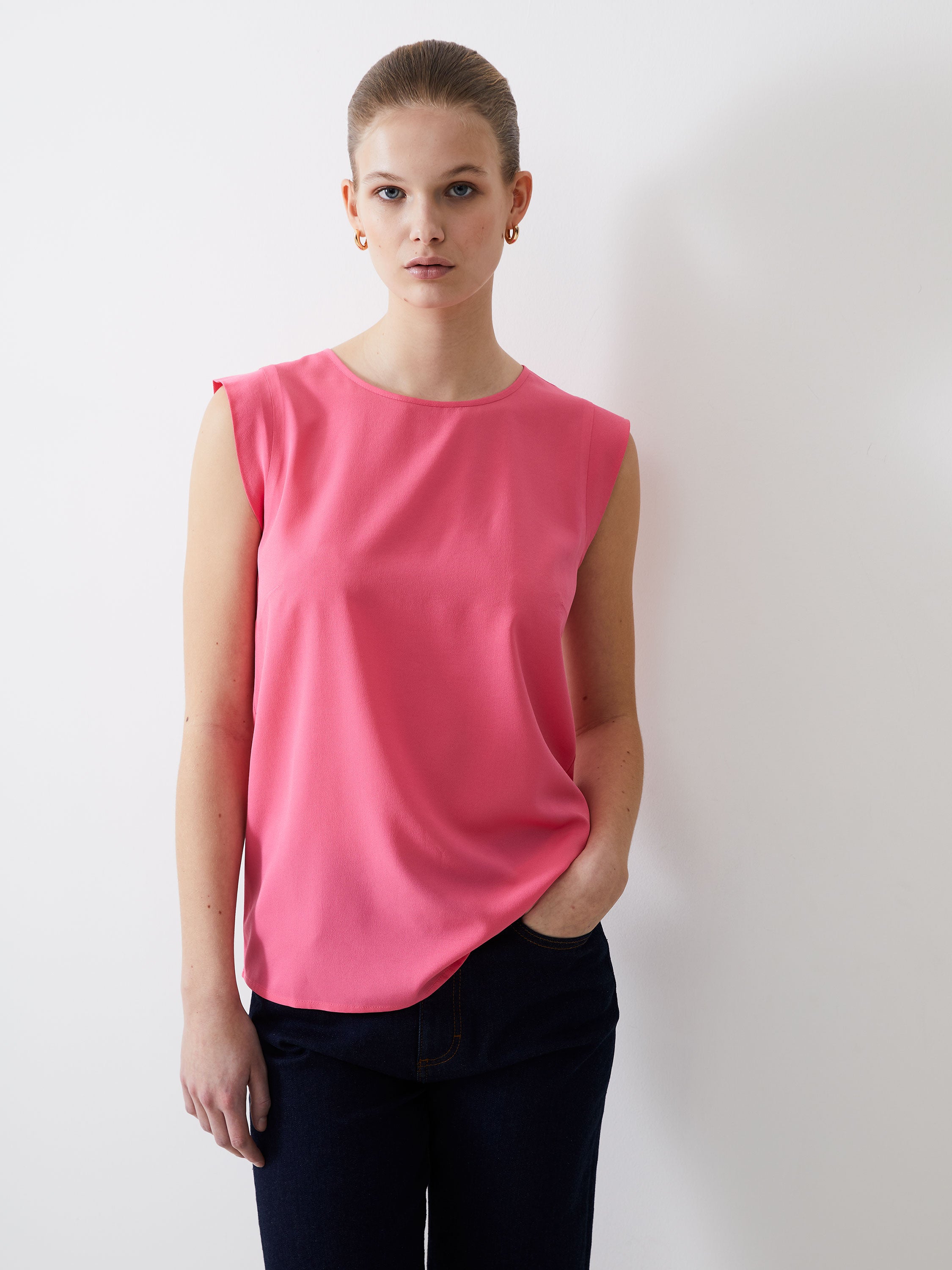 Cap Sleeve Crepe Light Tank Top