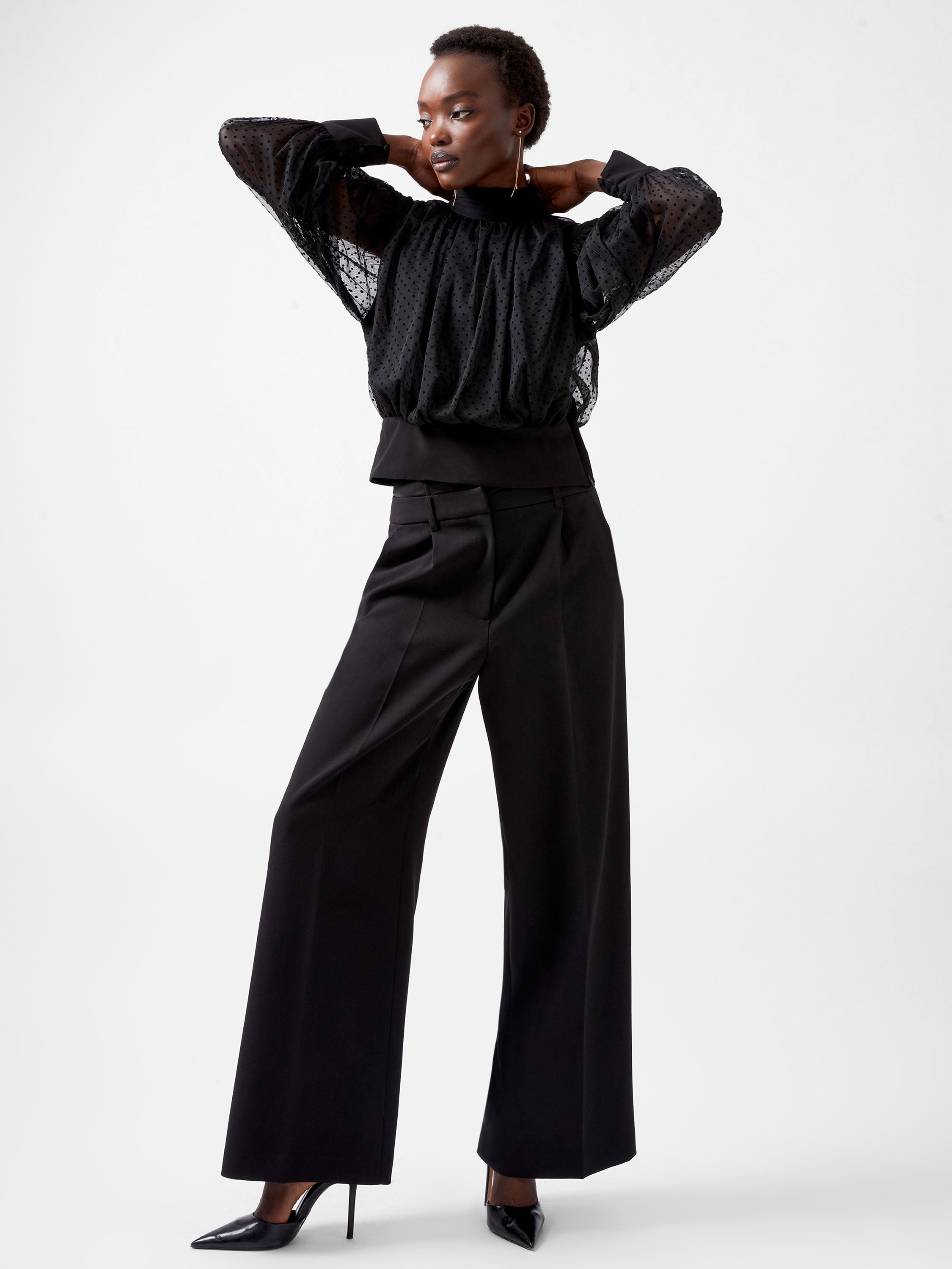 Blusa Elegante de Manga Larga con Combinación de Chiffon Dobby - Alice Moda