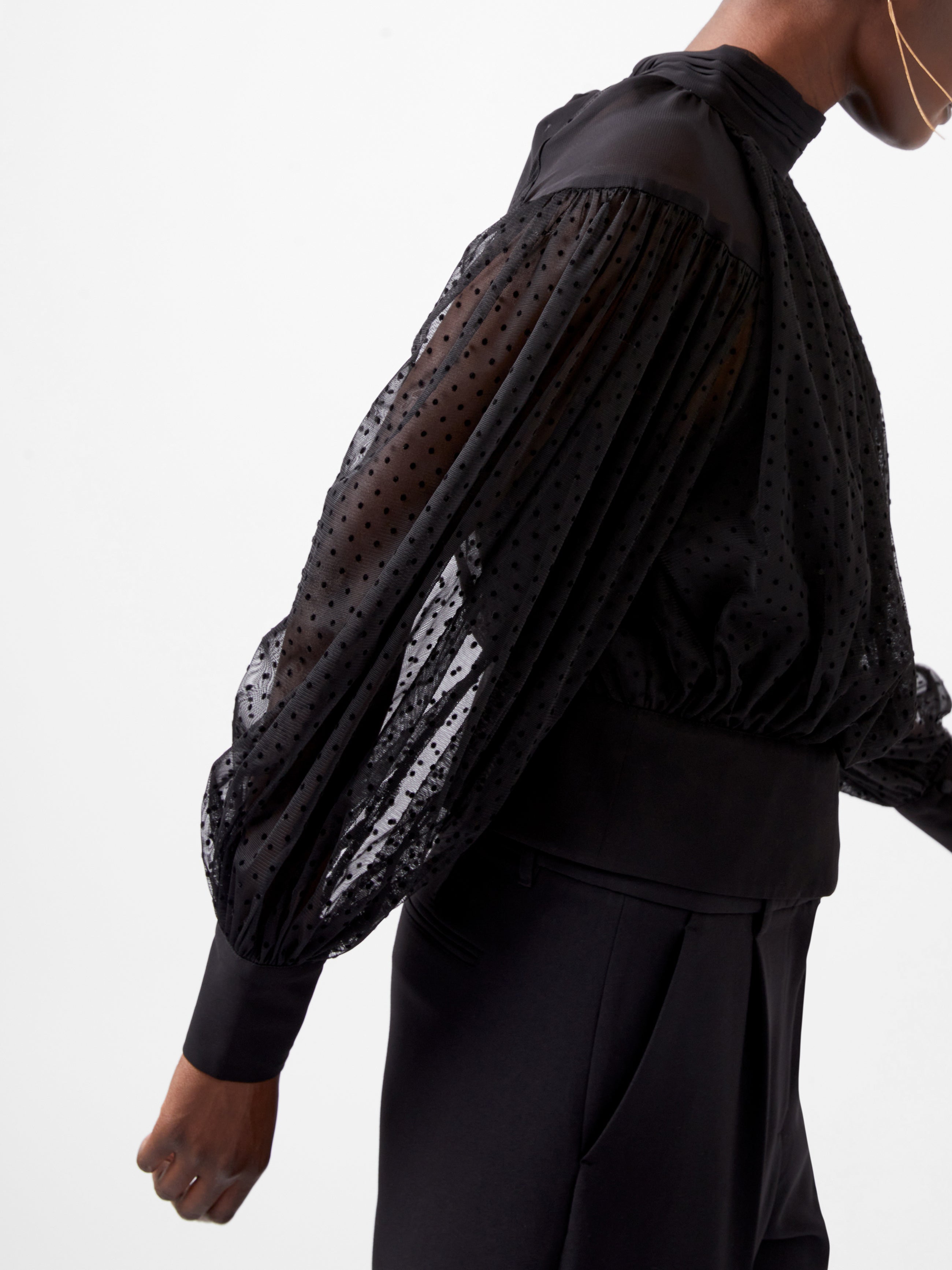 Blusa Elegante de Manga Larga con Combinación de Chiffon Dobby - Alice Moda