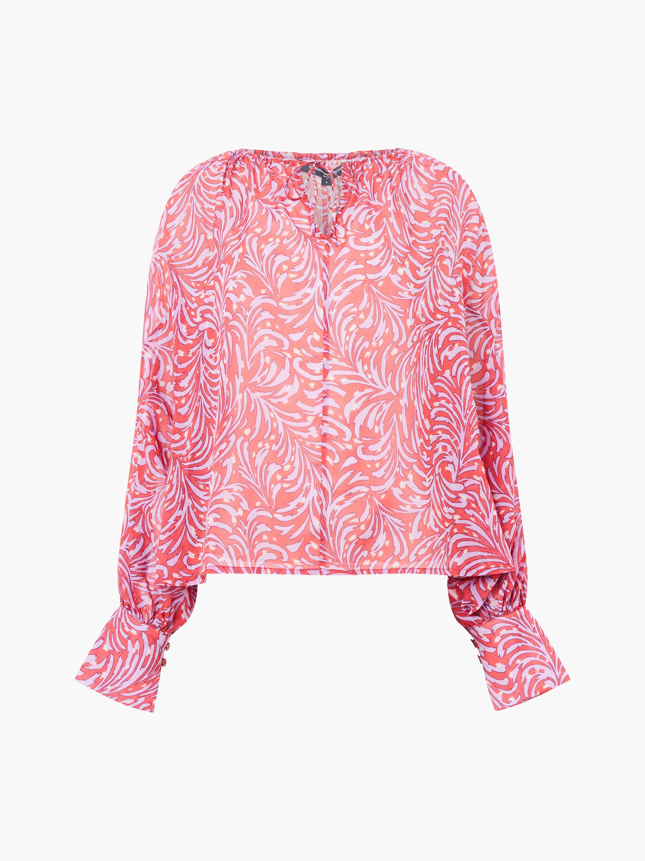 Blusa Estilosa de Chiffon con Manga Larga y Detalle de Ojal Decorativo - Diseño floral elegante para ocasiones especiales