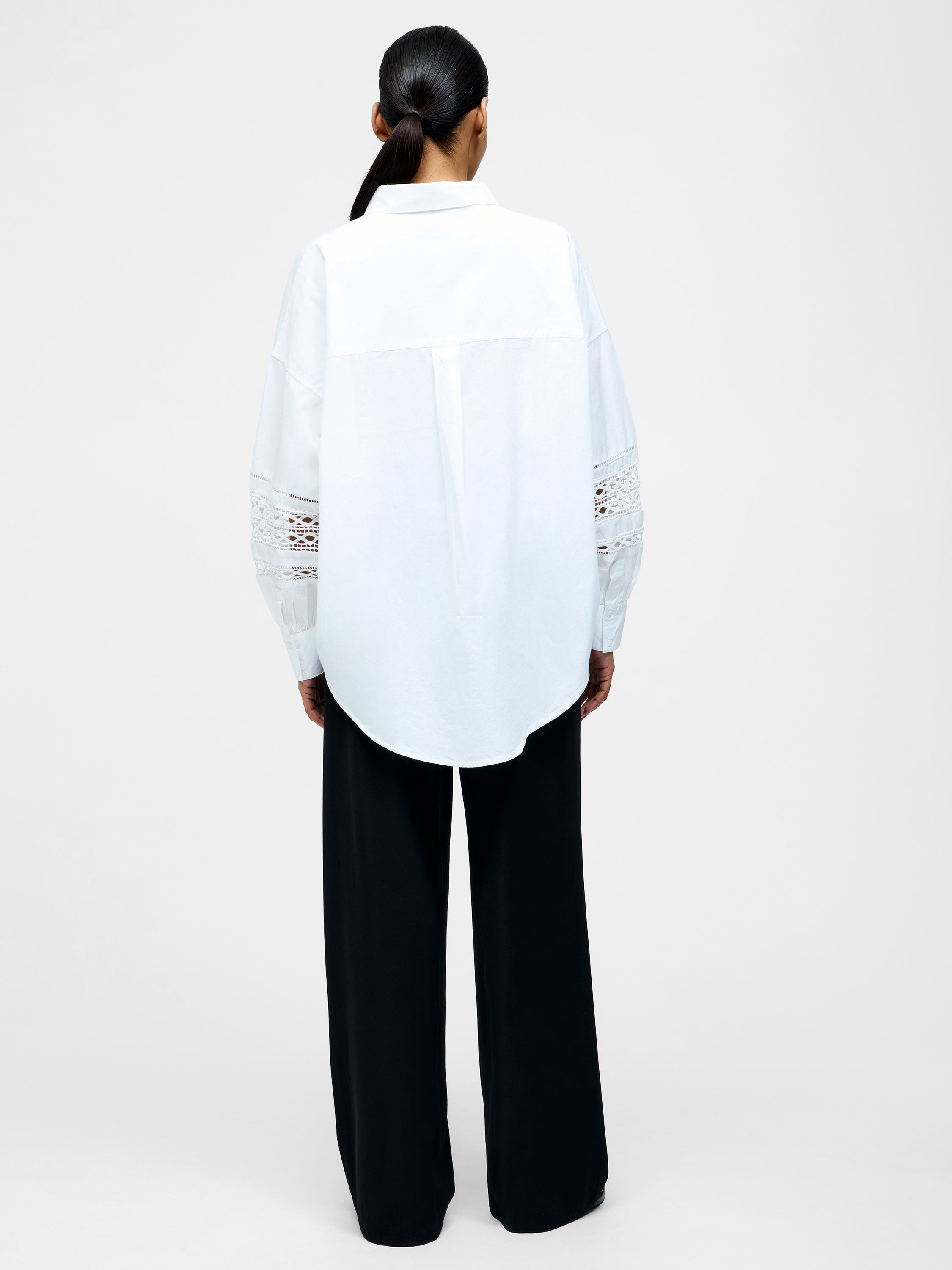 Crochet Trim Poplin Long Sleeve Popover Shirt
