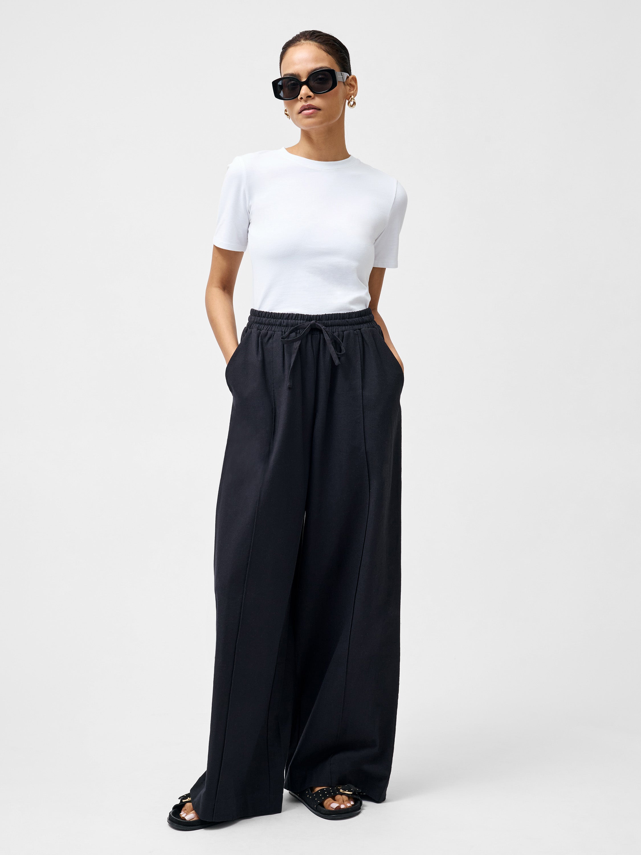 Clare Linen Blend Wide Leg Trousers