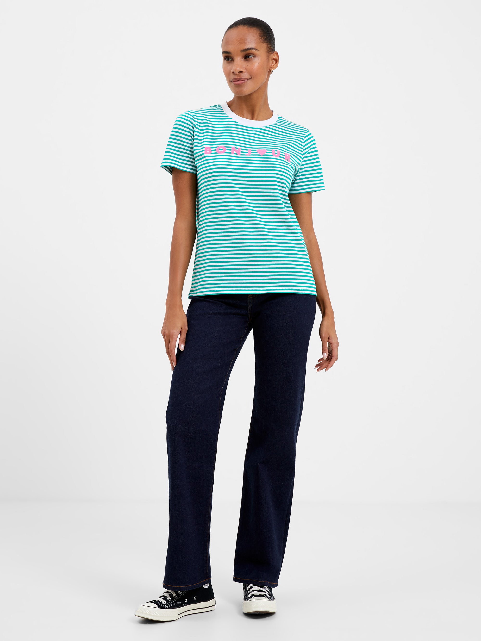 Camiseta Casual con Estampado de Rayas y Detalle Bonjour
