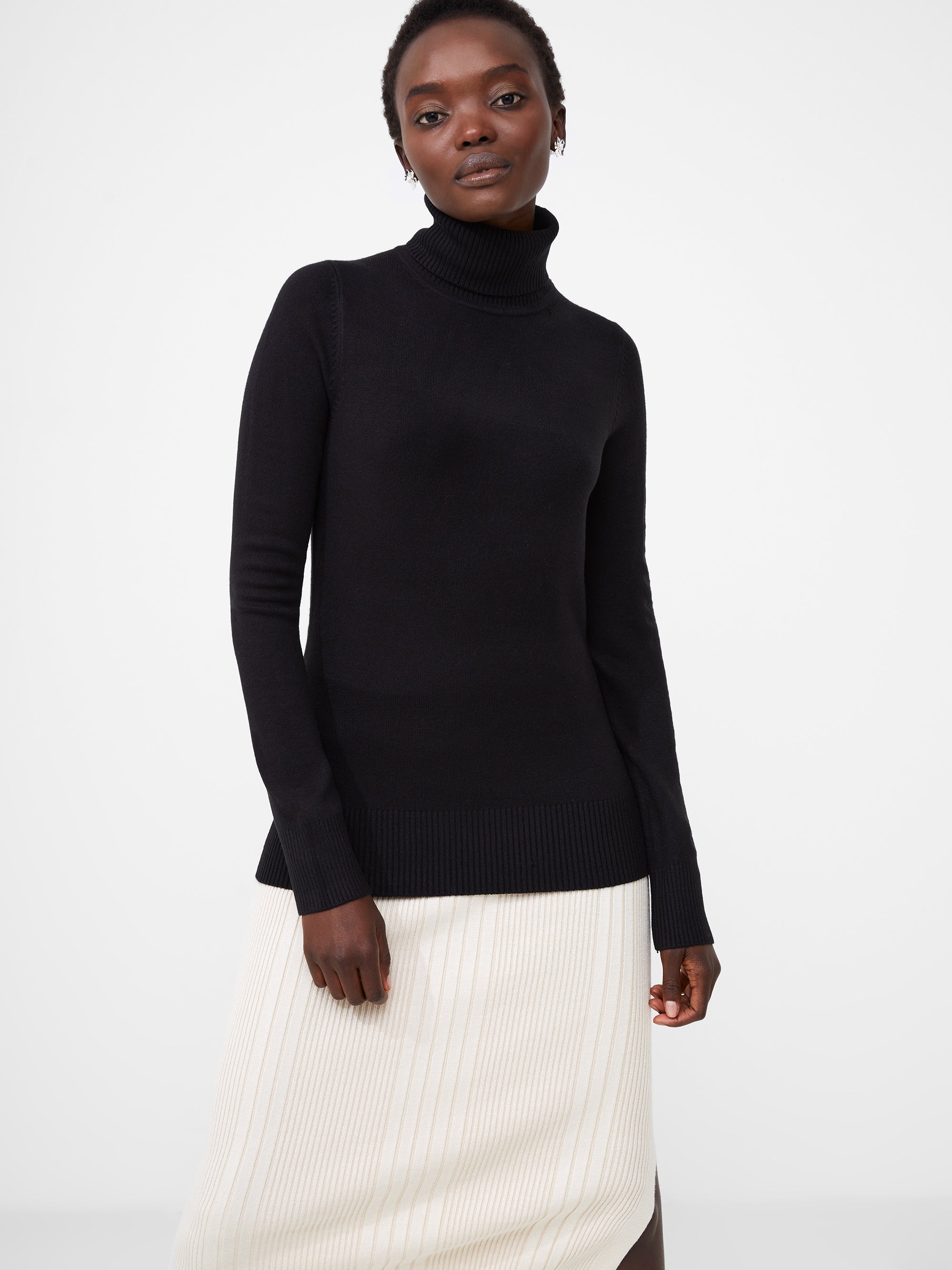 Blusa Túnica Acanalada de Cuello Alto en Tejido Ultra Suave