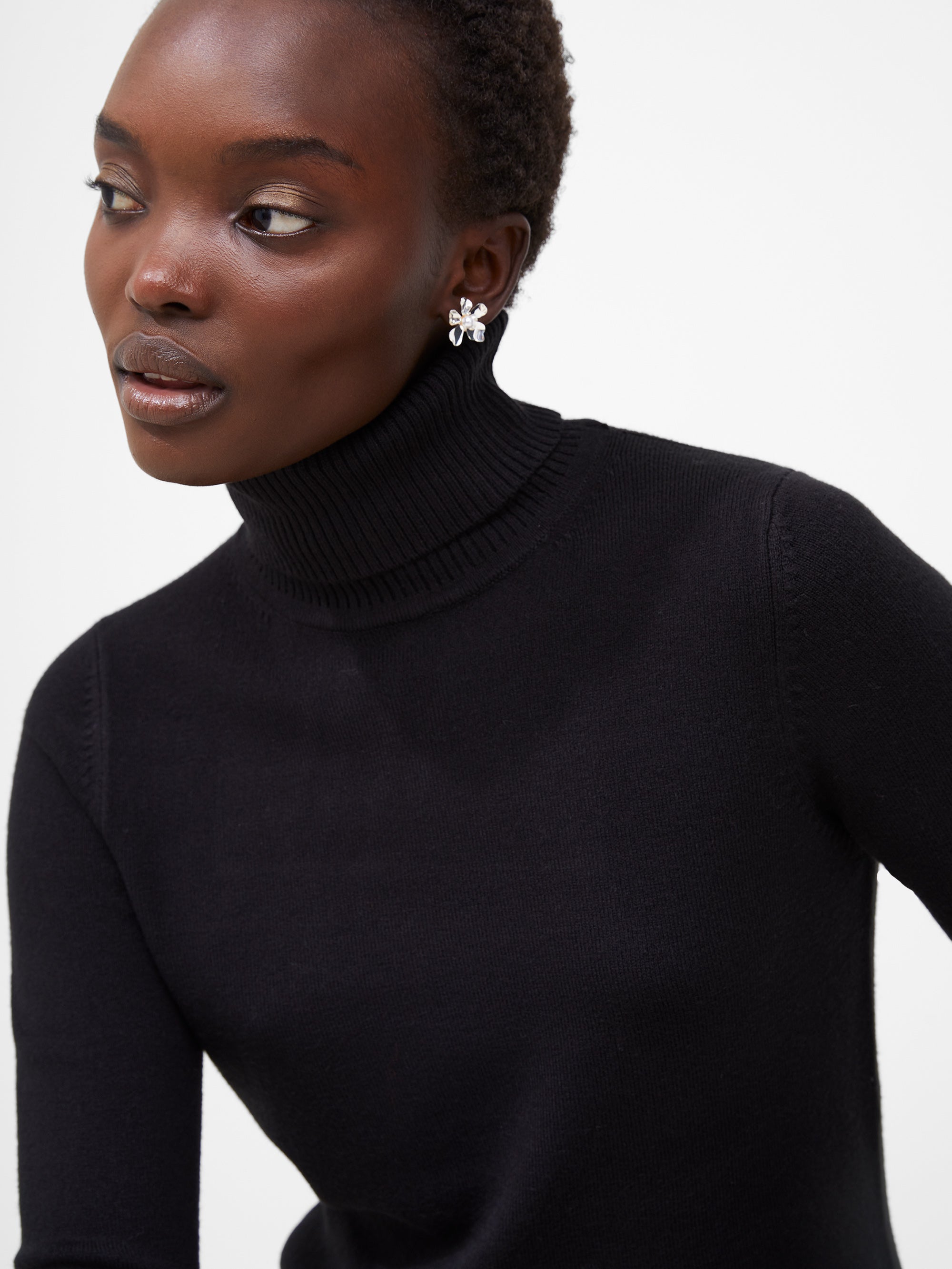Blusa Túnica Acanalada de Cuello Alto en Tejido Ultra Suave