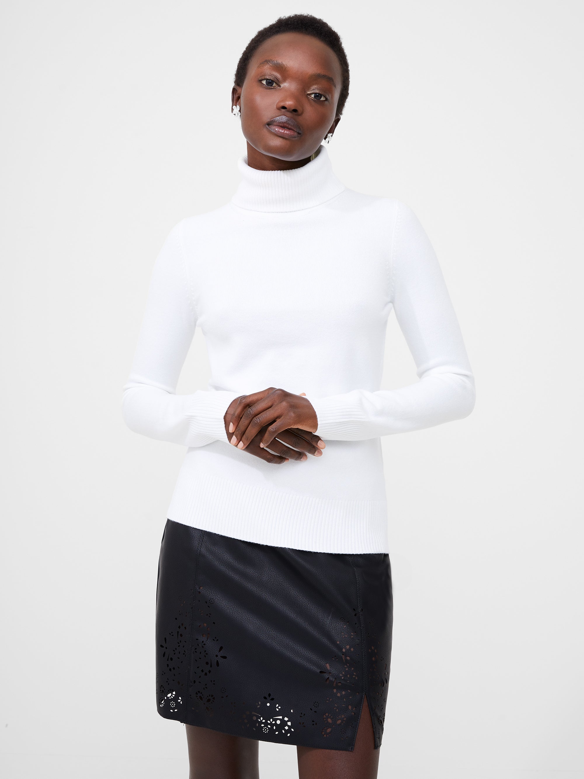 Blusa Túnica Acanalada de Cuello Alto en Tejido Suave