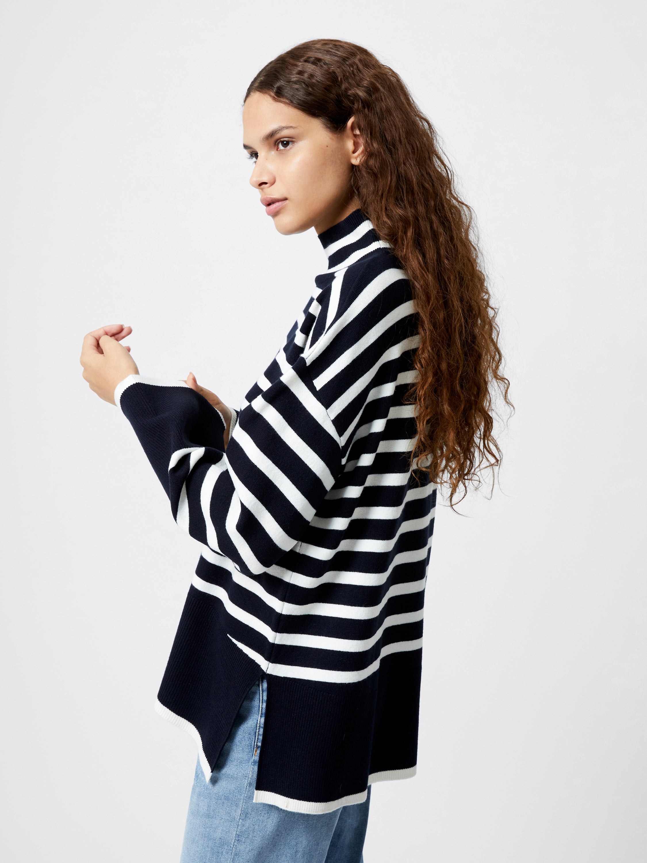 Babysoft Jersey de Cuello Alto con Rayas y Corte Lateral Moderno