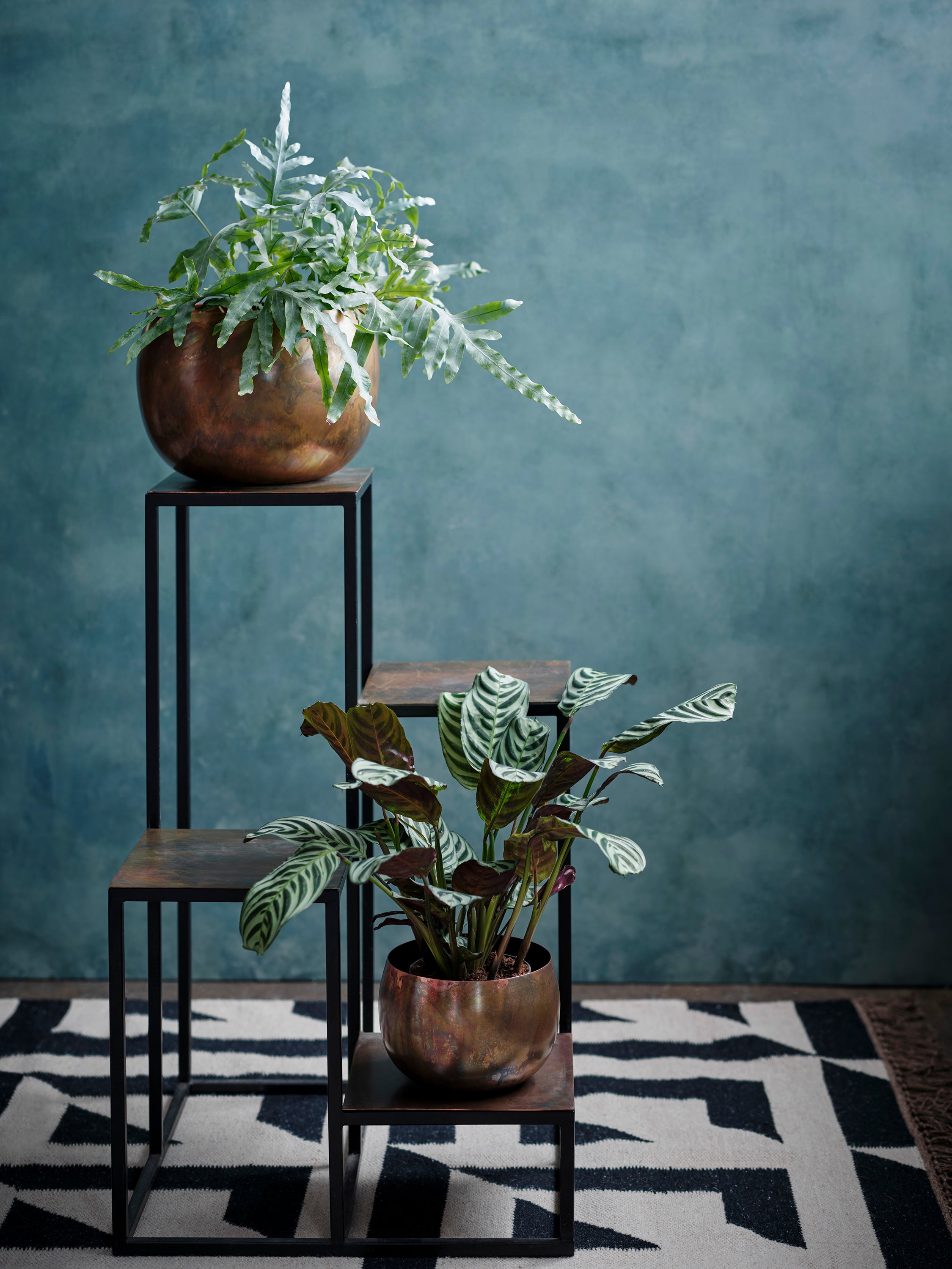 Soporte Moderno para Macetas de 4 Niveles con Acabado Cobrizo - Estructura Elegante para Plantas de Interior y Exterior