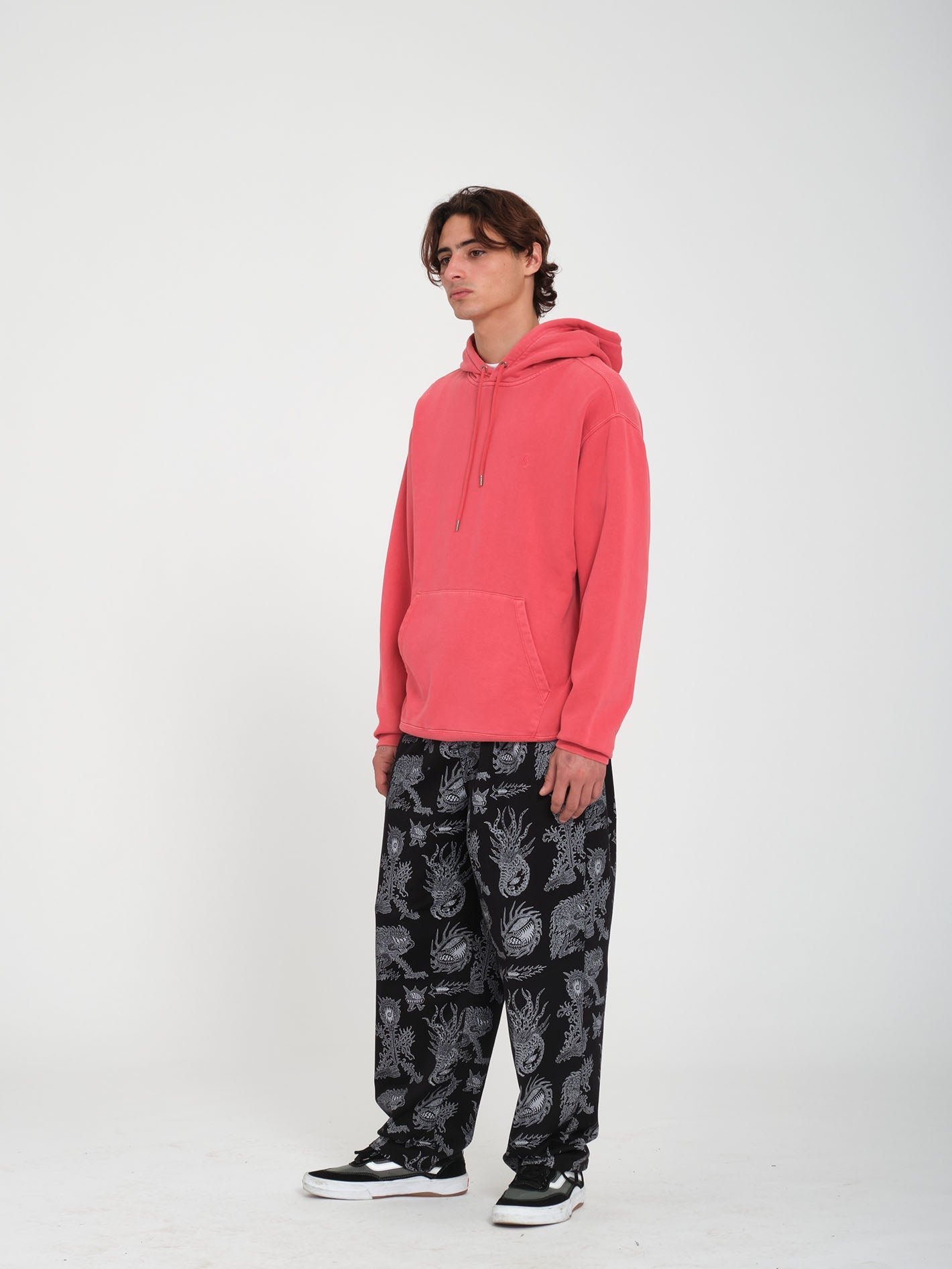 Hoodie Stone Único con efecto lavado - Tono rubí desgastado