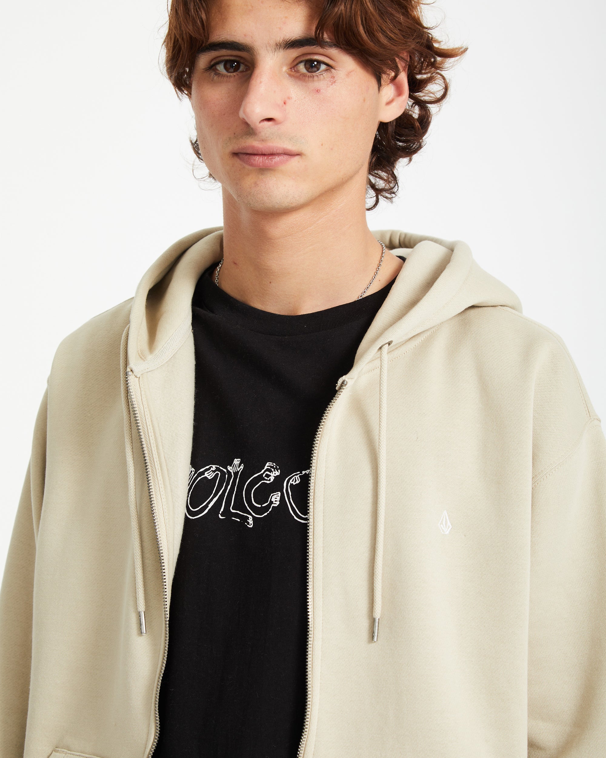 Chaqueta deportiva con capucha y cierre frontal completo Single Stone - Tono Caqui Claro Diseño Moderno