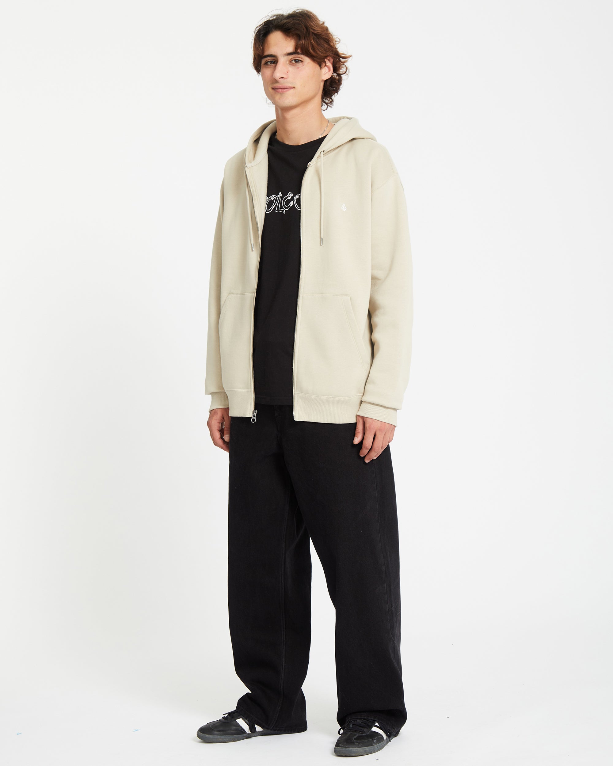 Chaqueta deportiva con capucha y cierre frontal completo Single Stone - Tono Caqui Claro Diseño Moderno