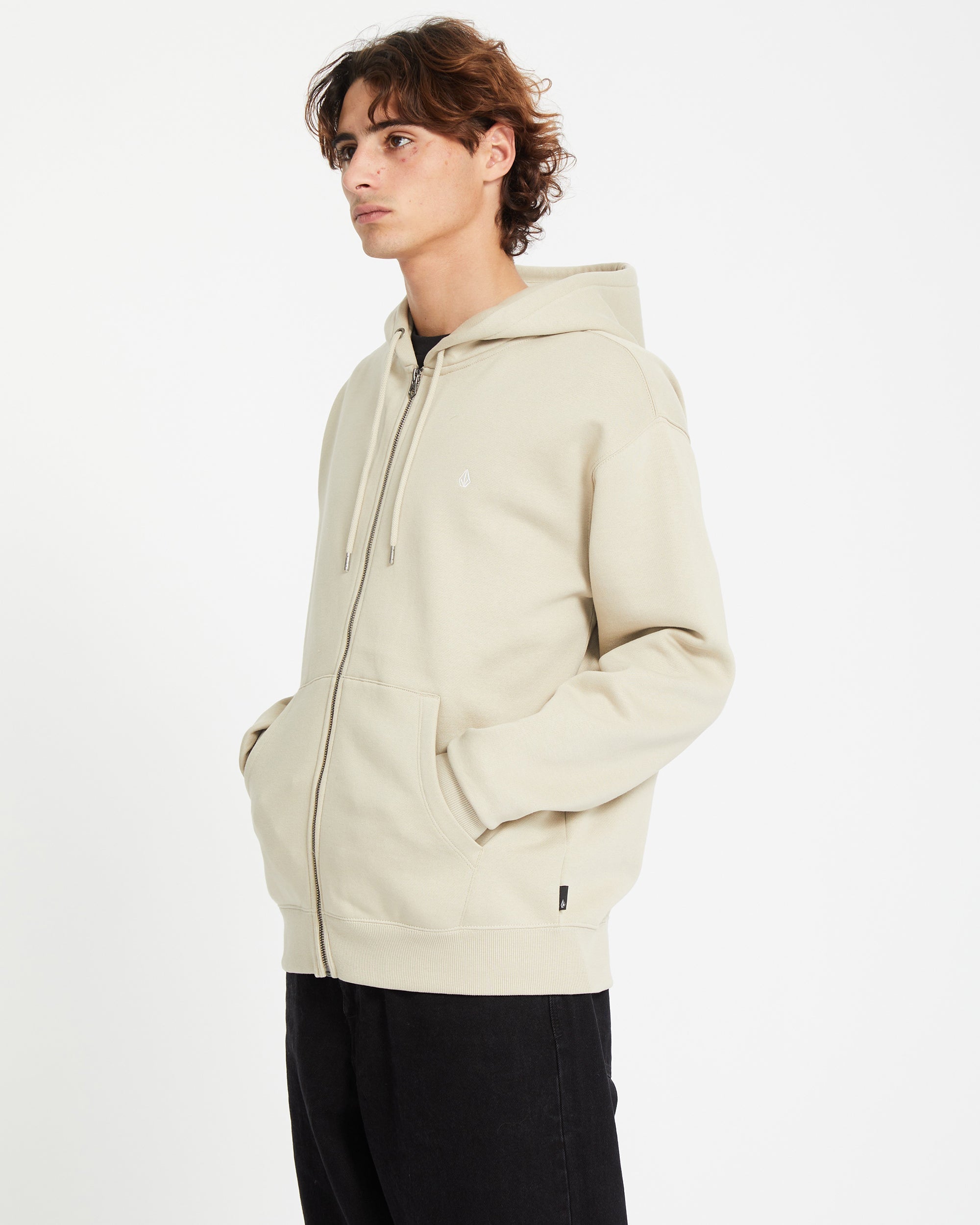 Chaqueta deportiva con capucha y cierre frontal completo Single Stone - Tono Caqui Claro Diseño Moderno